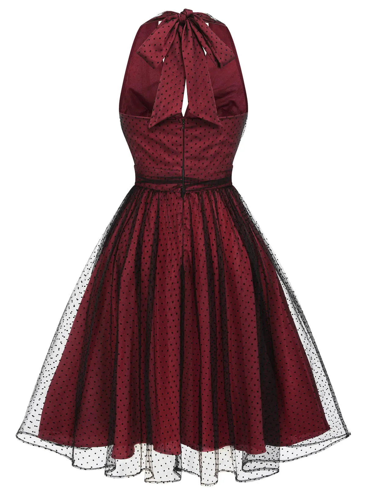 Red 1950s Dots Mesh Swing Dress sold by Retro Stage product image thumbnail 5