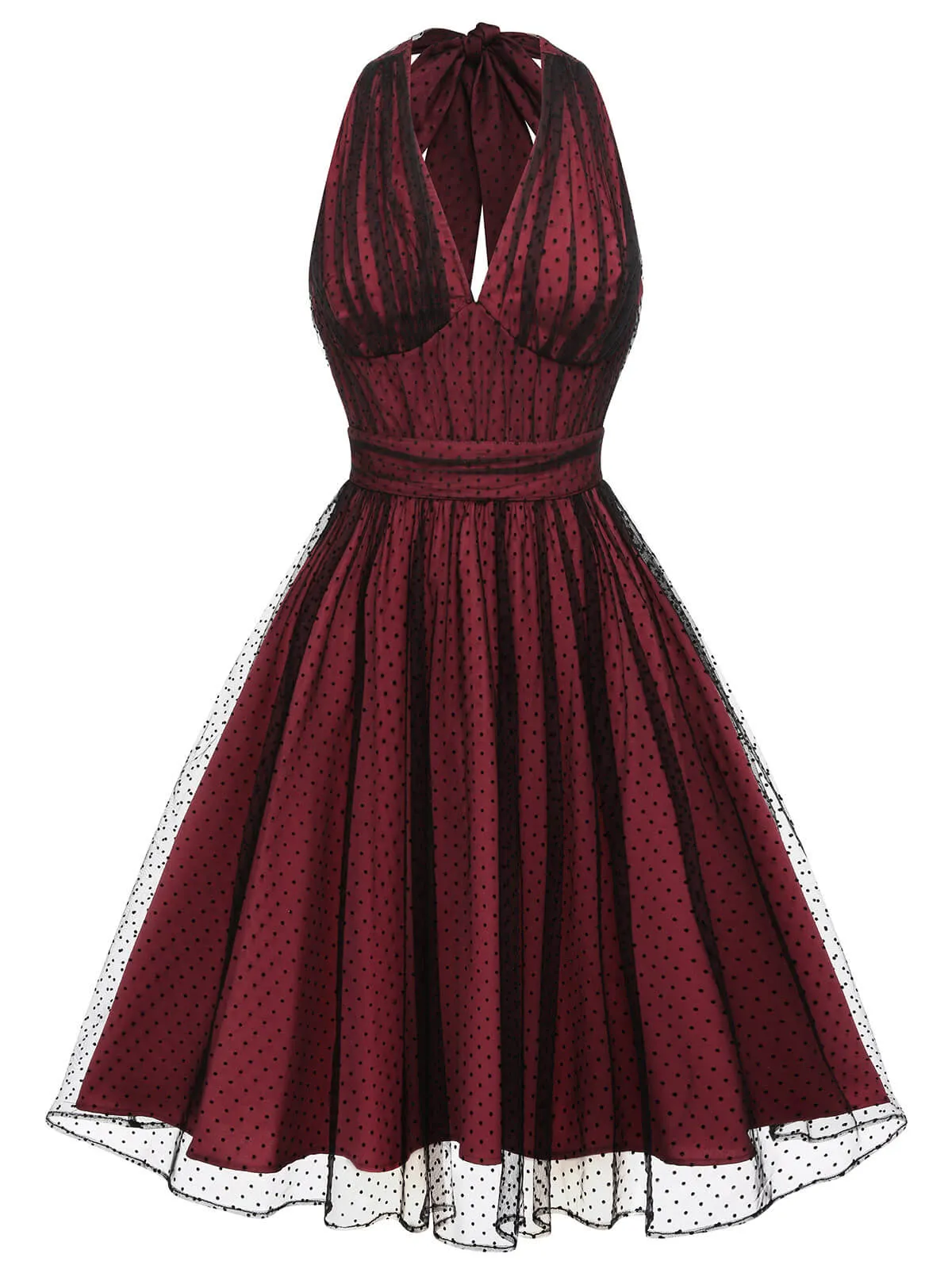 Red 1950s Dots Mesh Swing Dress sold by Retro Stage product image thumbnail 3