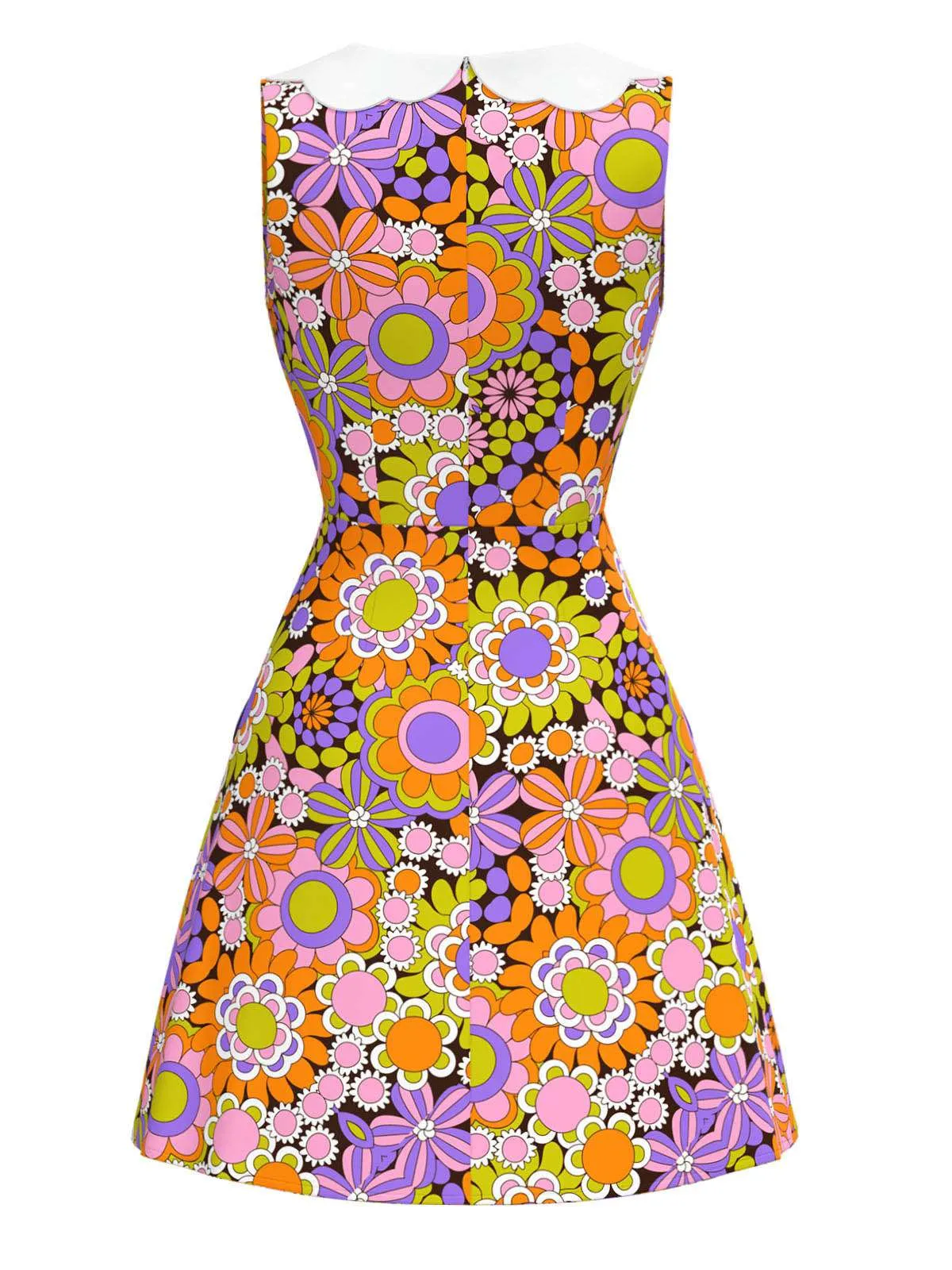 Orange 1960s Peter Pan Collar Floral Bow Dress sold by Retro Stage product image thumbnail 3