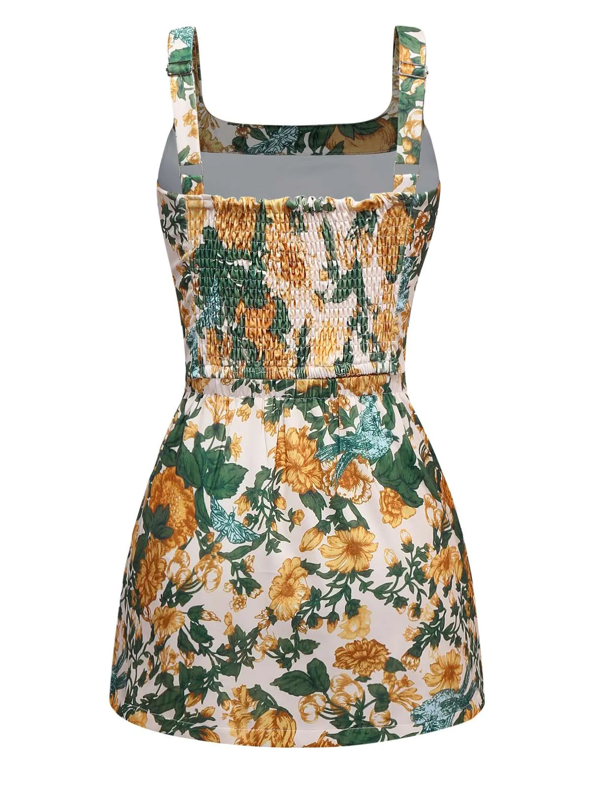 2PCS Yellow 1950s Floral Wide Strap Top & Mini Skirt sold by Retro Stage product image thumbnail 2