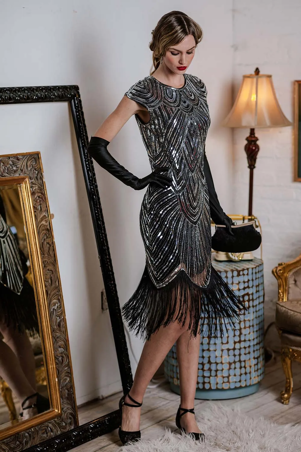 1920s Sequin Beaded Fringed Dress sold by Retro Stage product image thumbnail 5