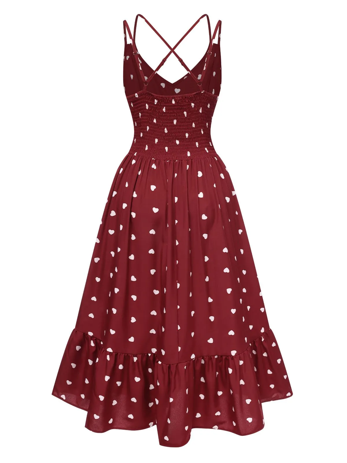 Red 1940s Heart Print V-Neck Sleeveless Dress sold by Retro Stage product image thumbnail 3