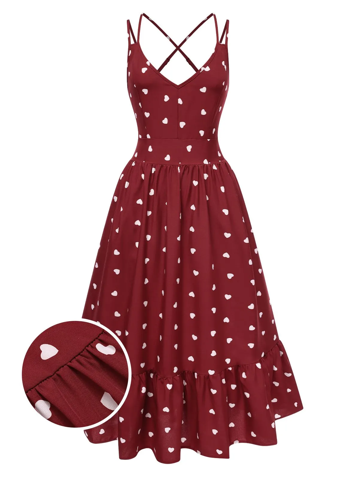 Red 1940s Heart Print V-Neck Sleeveless Dress sold by Retro Stage