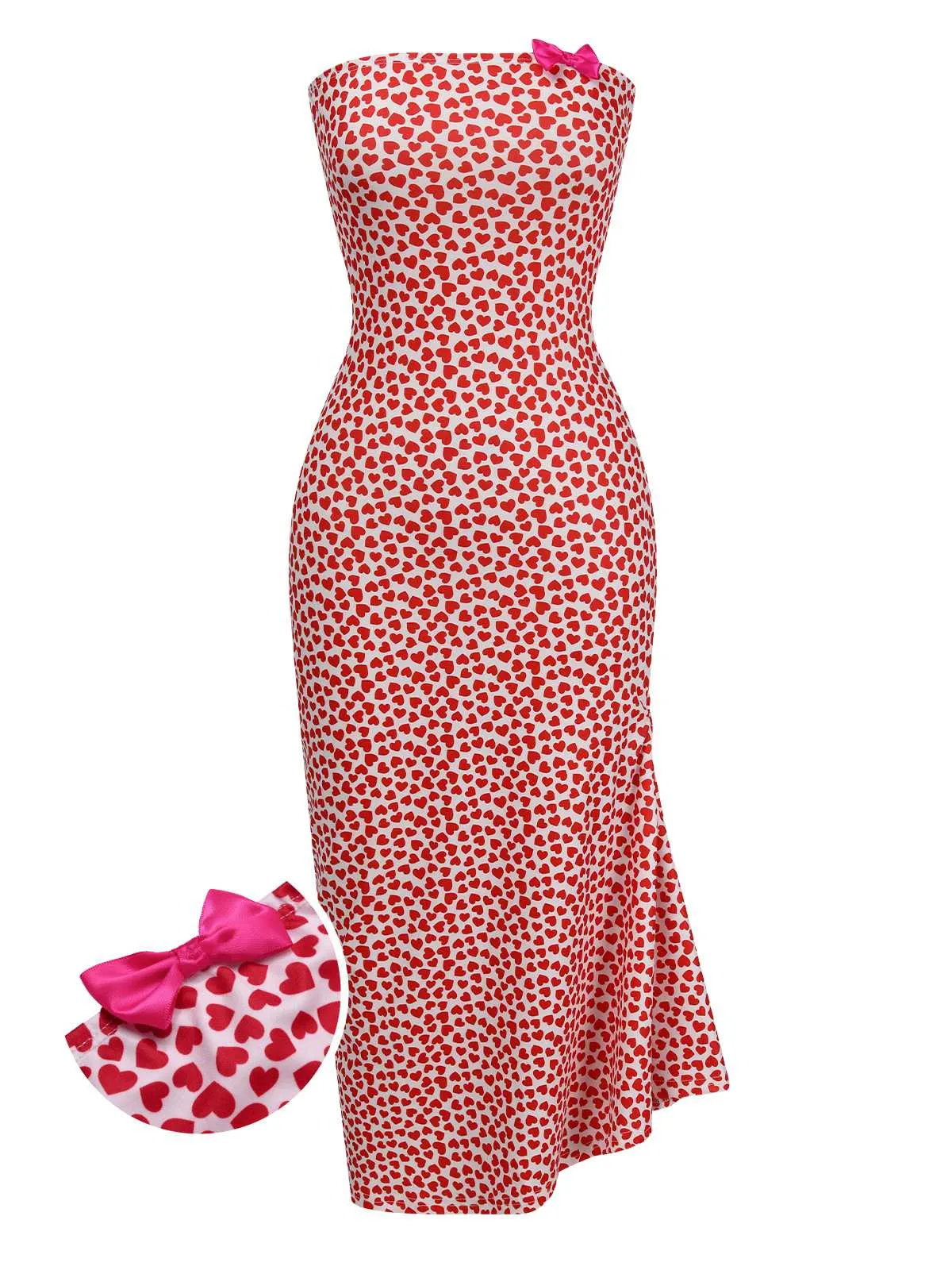 Pink 1930s Heart Bow Fishtail Dress sold by Retro Stage