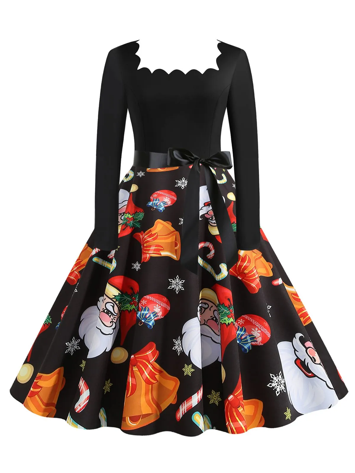 Black 1950s Christmas Santa Belted Dress sold by Retro Stage