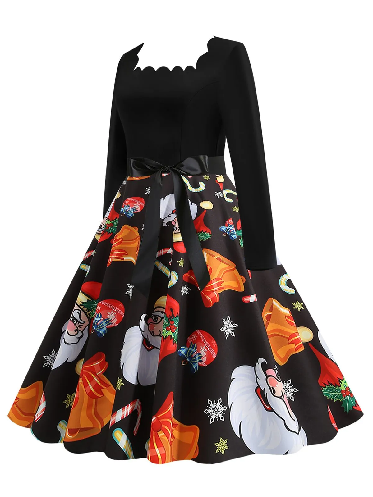 Black 1950s Christmas Santa Belted Dress sold by Retro Stage product image thumbnail 2