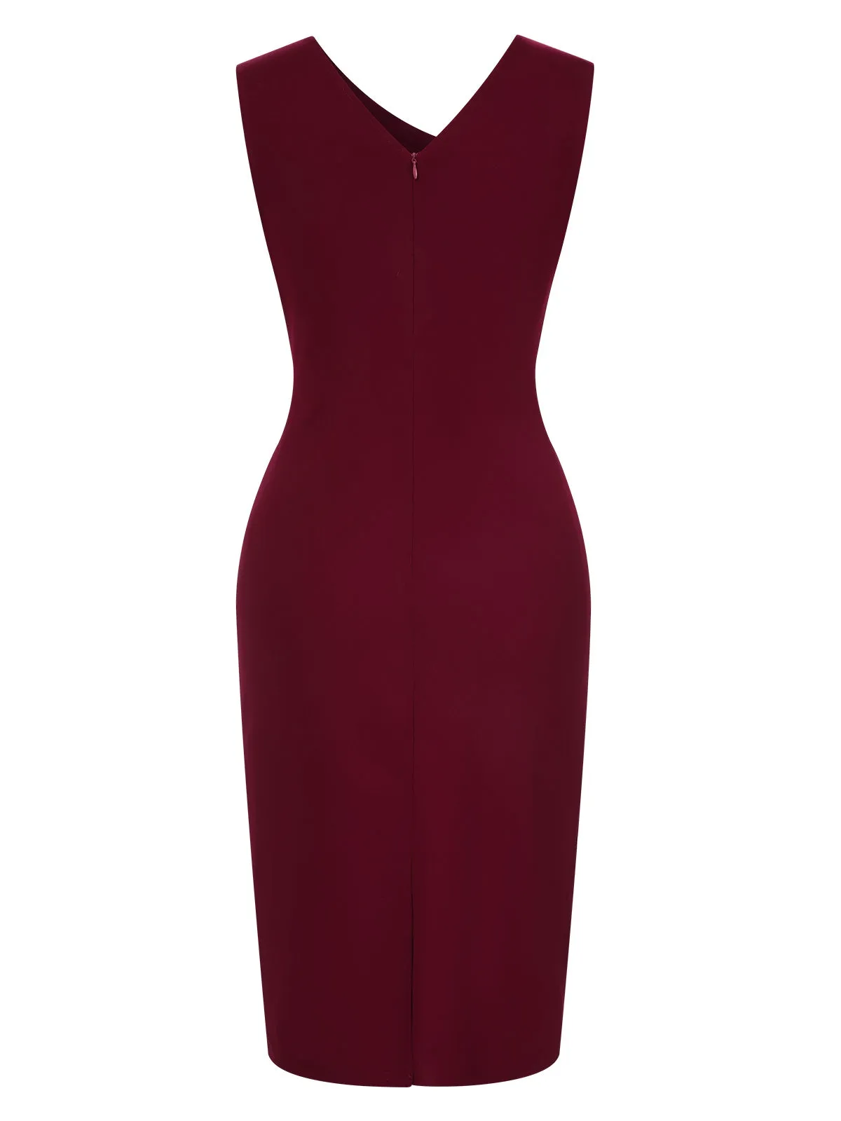 Wine Red 1960s Solid Ruffle Trim Pencil Dress sold by Retro Stage product image thumbnail 3