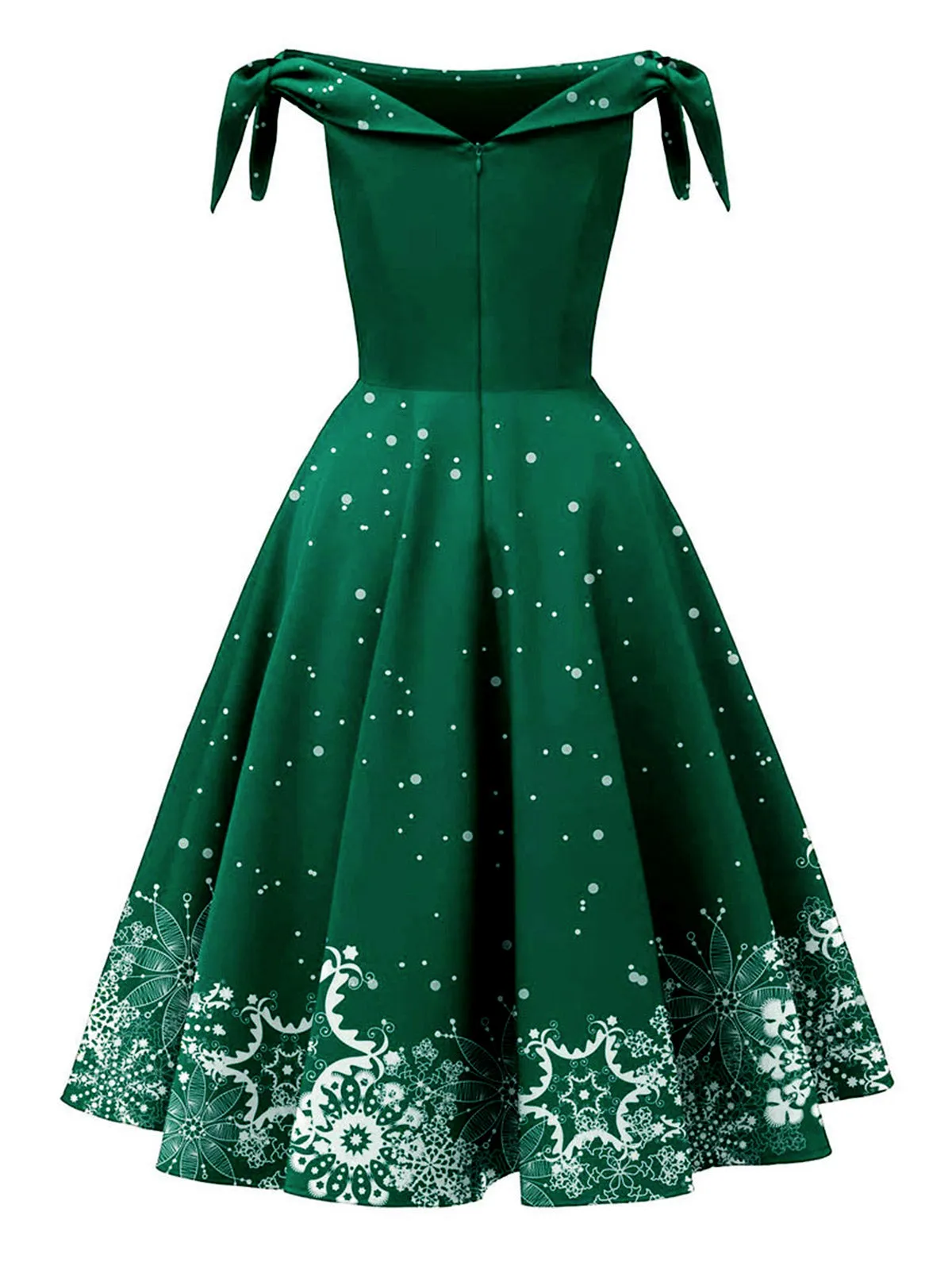 Black 1950s Christmas Snowflake Off-Shoulder Dress sold by Retro Stage product image thumbnail 4