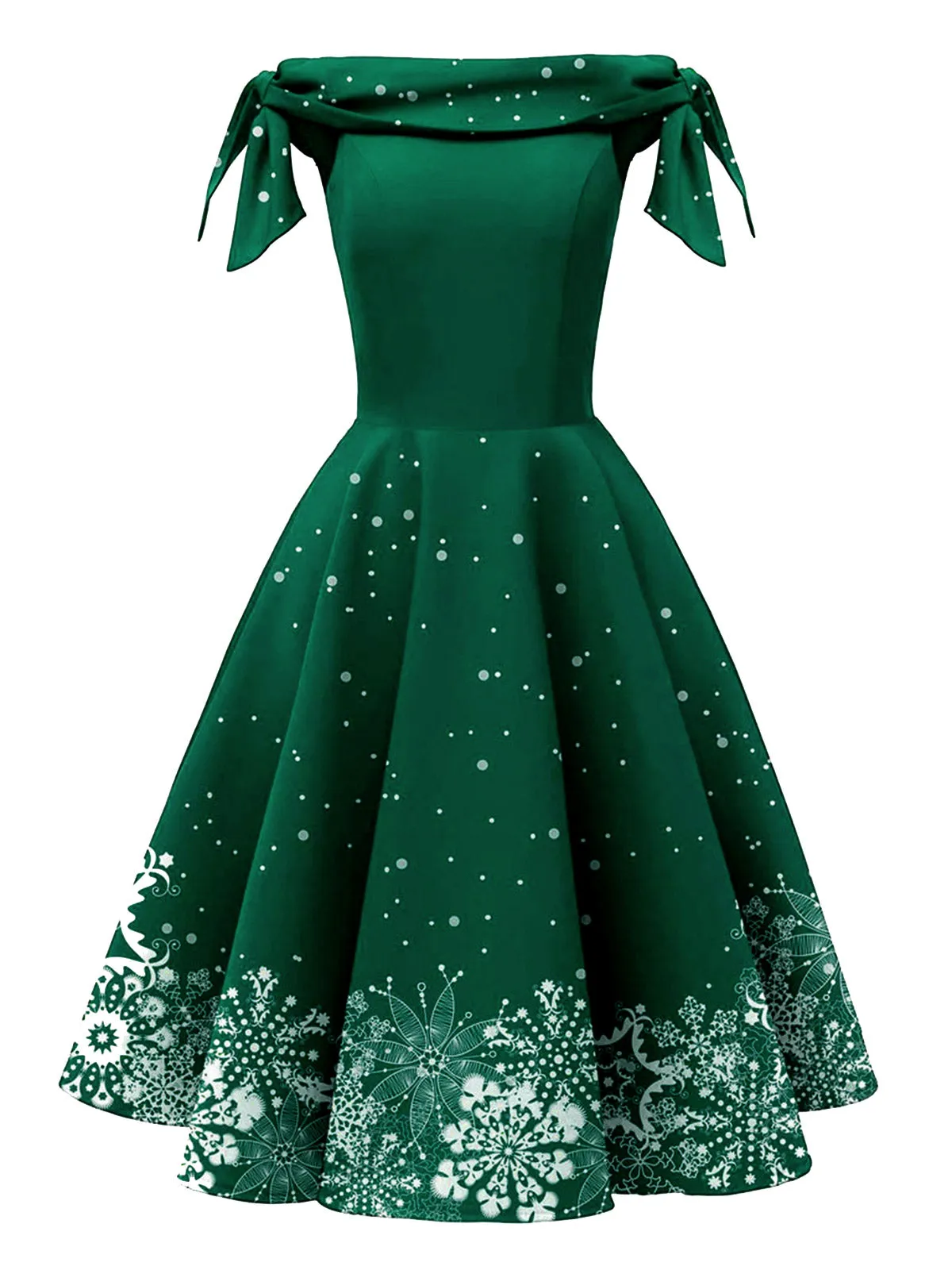 Black 1950s Christmas Snowflake Off-Shoulder Dress sold by Retro Stage product image thumbnail 3