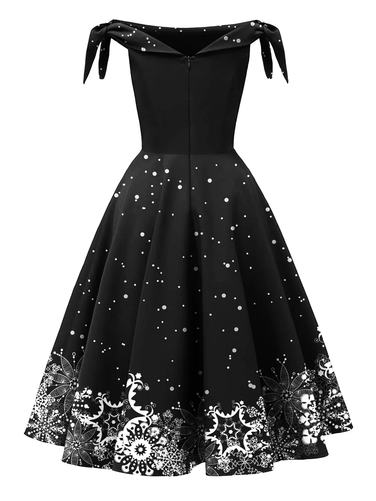 Black 1950s Christmas Snowflake Off-Shoulder Dress sold by Retro Stage product image thumbnail 2