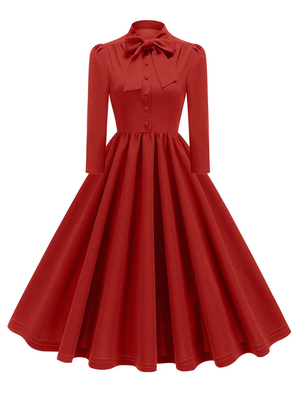 1950s Solid Bow Collar Buttoned Swing Dress sold by Retro Stage