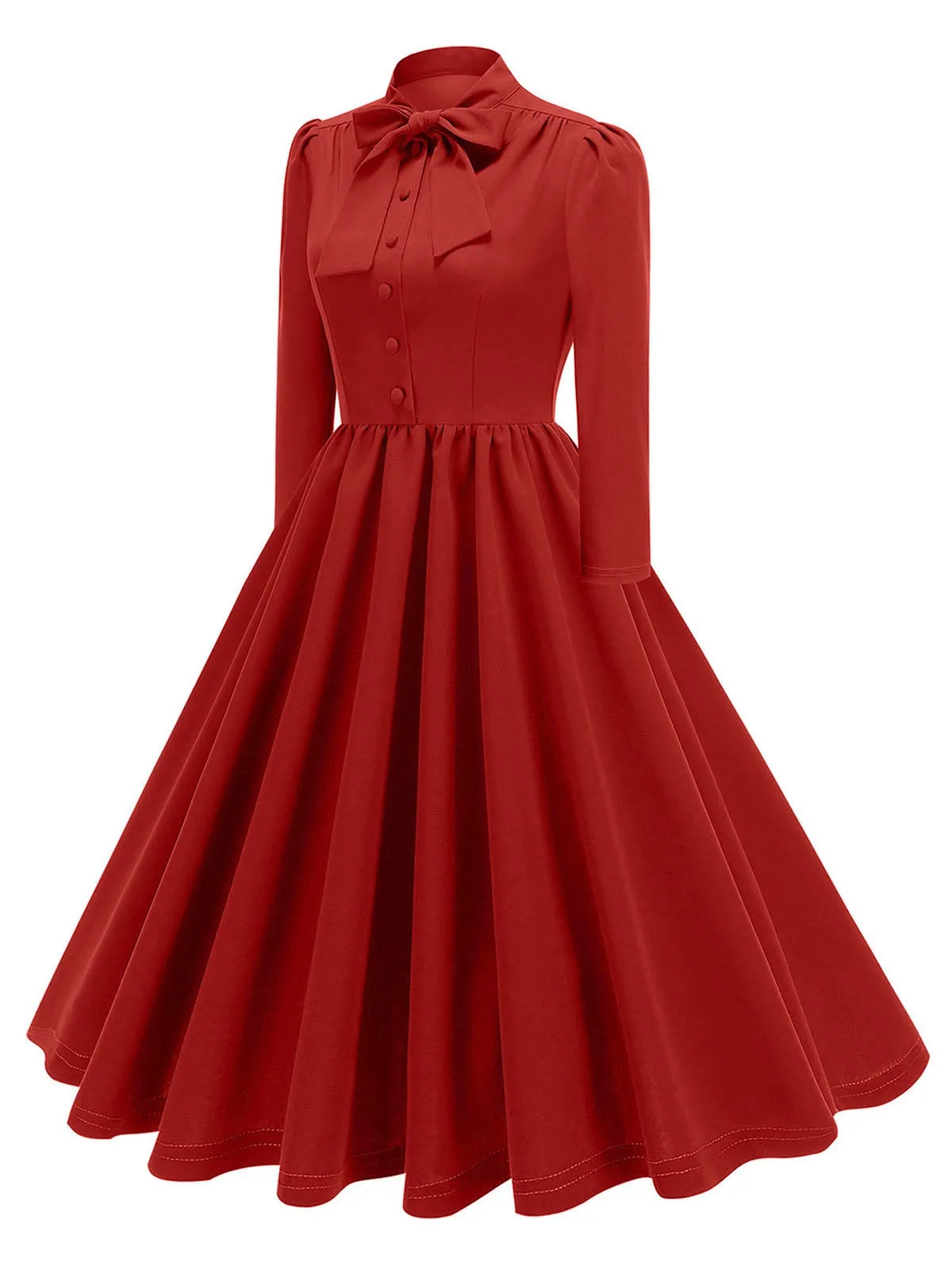 1950s Solid Bow Collar Buttoned Swing Dress sold by Retro Stage product image thumbnail 3