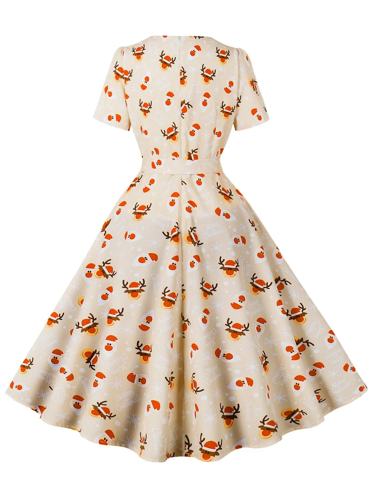 1950s Christmas Santa & Elk Print Swing Dress sold by Retro Stage product image thumbnail 2