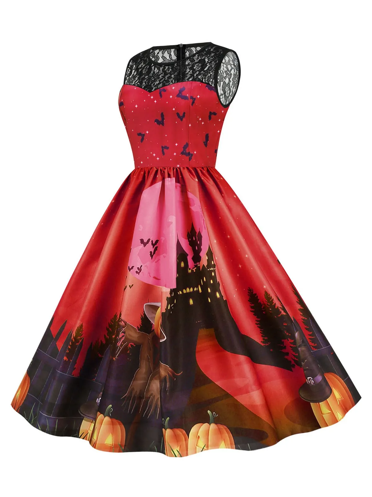 1950s Halloween Lace Patchwork Sleeveless Dress sold by Retro Stage product image thumbnail 5