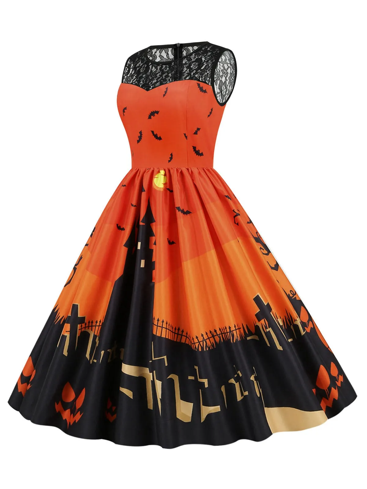 1950s Halloween Lace Patchwork Sleeveless Dress sold by Retro Stage product image thumbnail 2