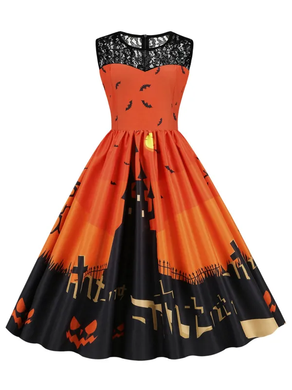 1950s Halloween Lace Patchwork Sleeveless Dress made by Retro Stage