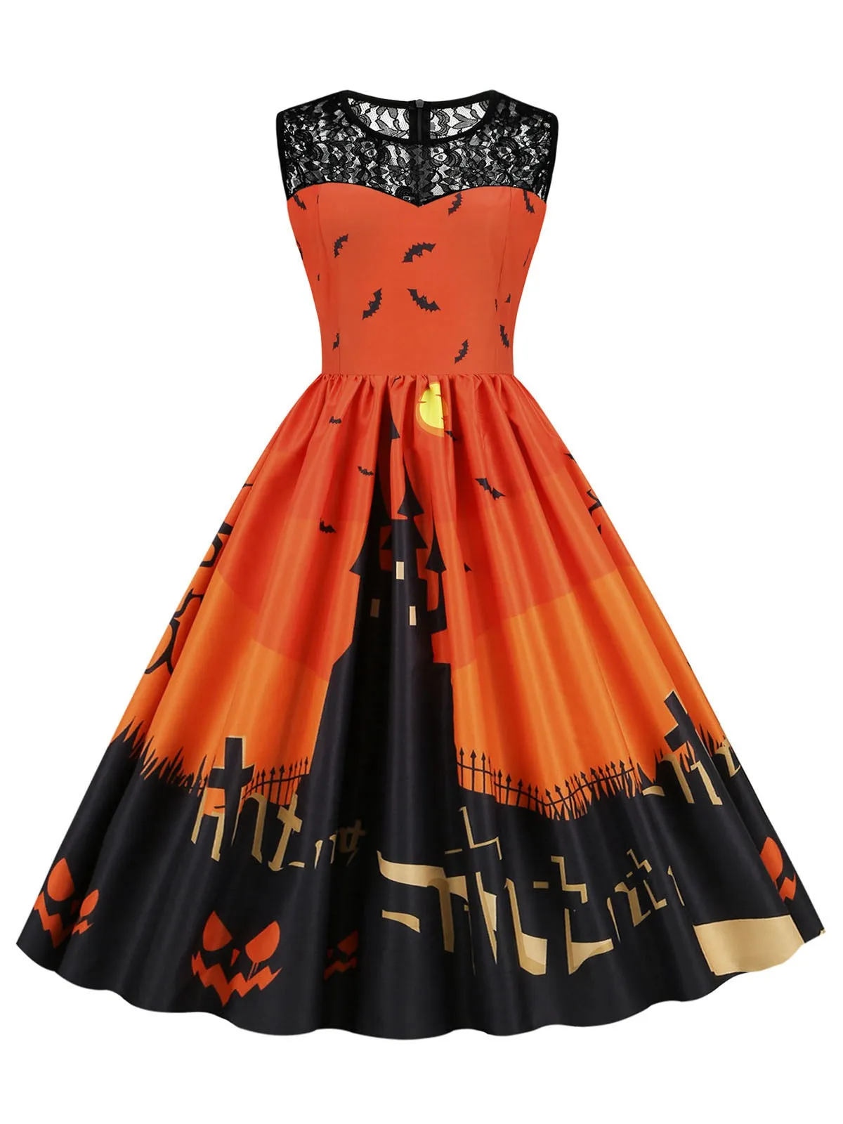 1950s Halloween Lace Patchwork Sleeveless Dress sold by Retro Stage