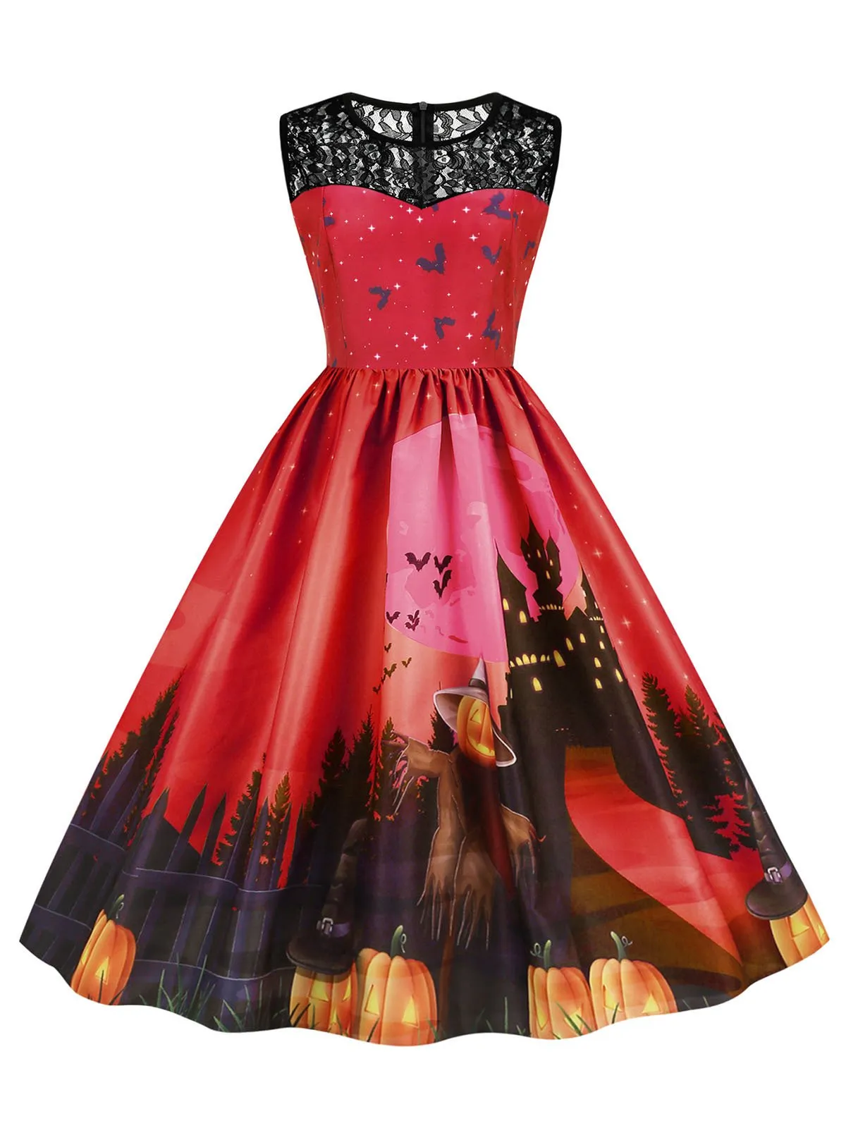 1950s Halloween Lace Patchwork Sleeveless Dress sold by Retro Stage product image thumbnail 4