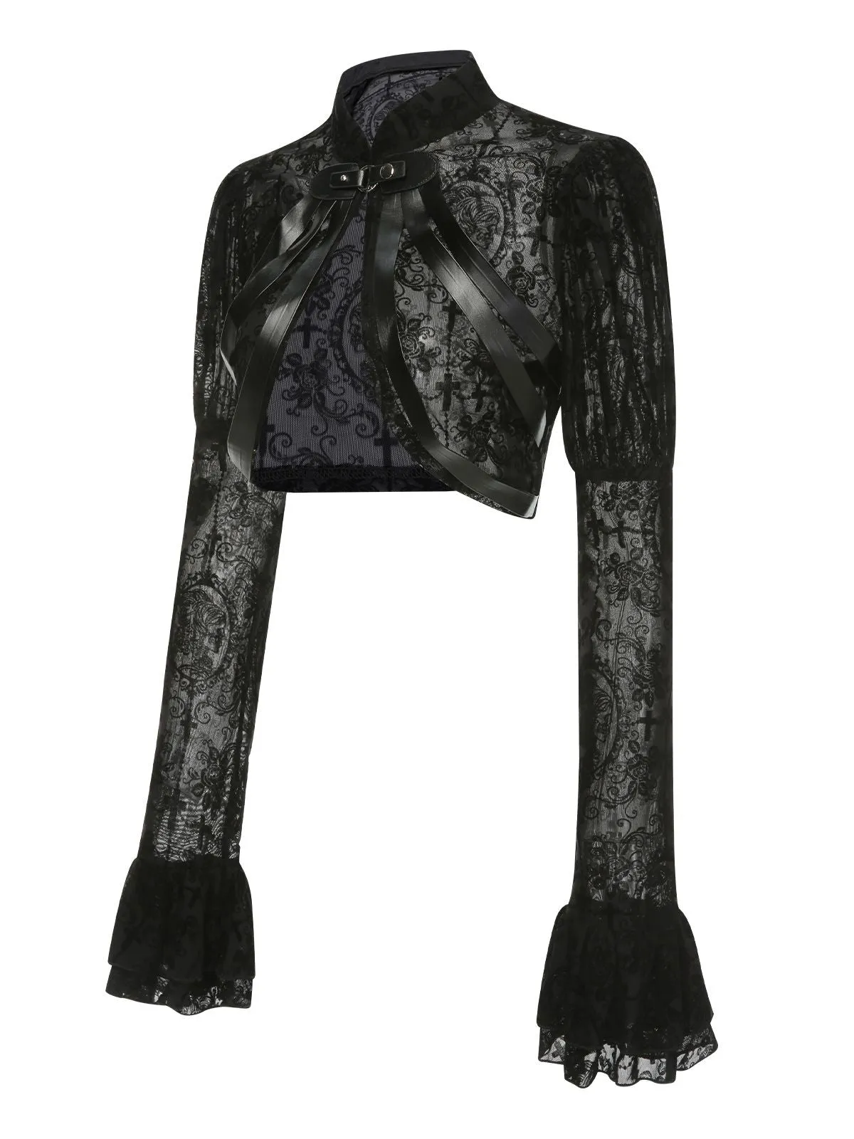 Black 1960s Halloween Lace Gothic Buckle Top sold by Retro Stage product image thumbnail 4