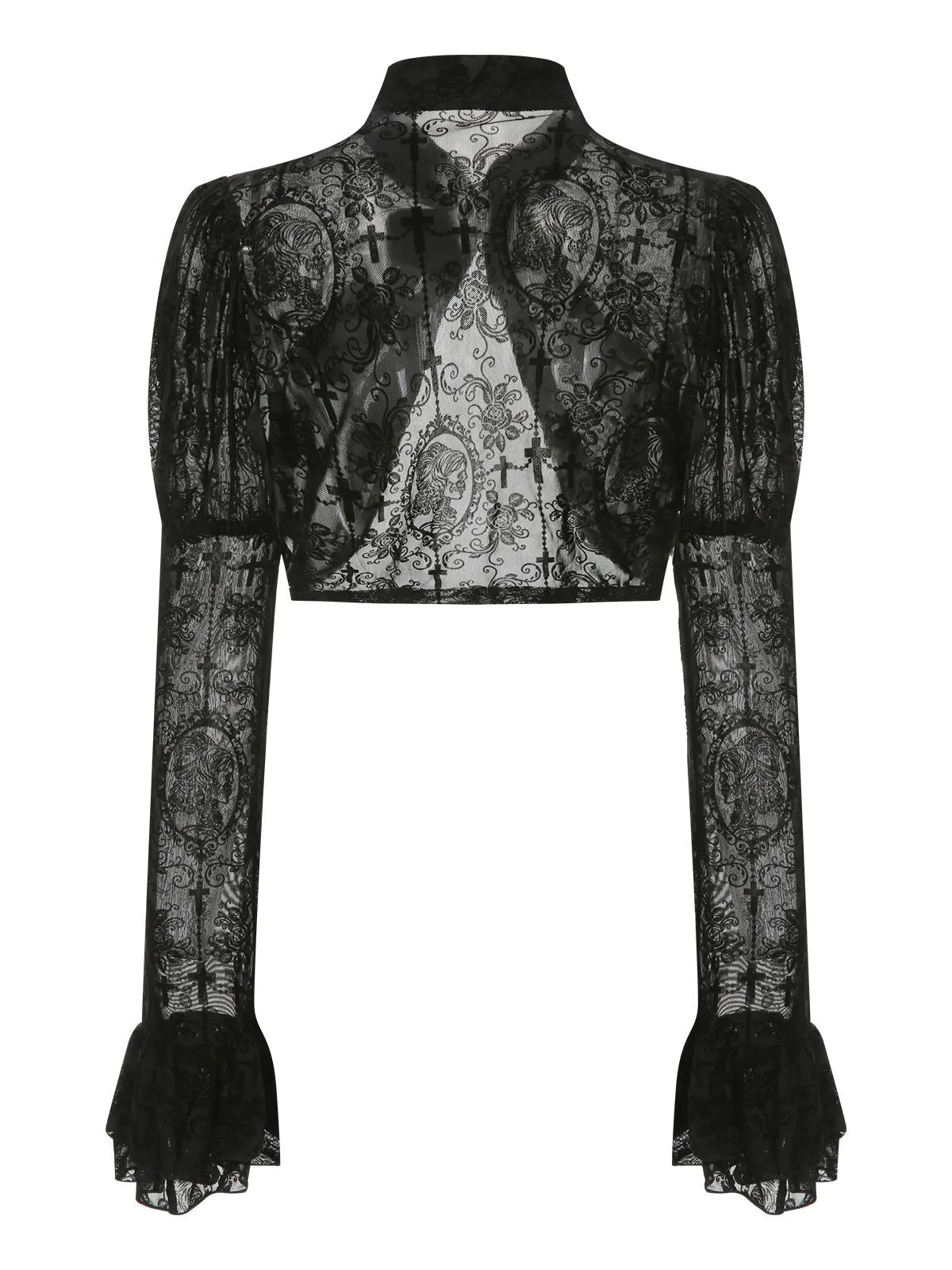 Black 1960s Halloween Lace Gothic Buckle Top sold by Retro Stage product image thumbnail 3