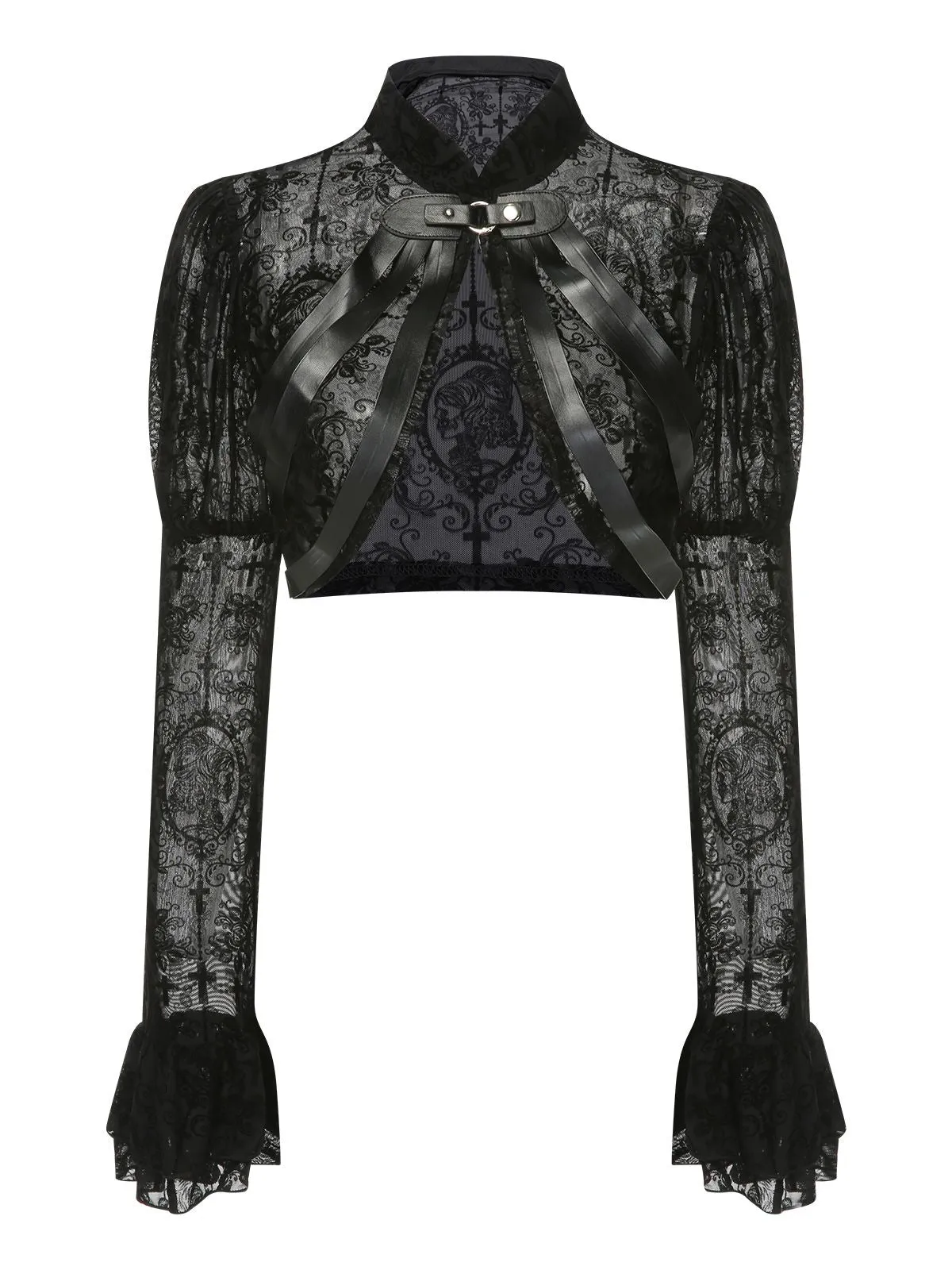 Black 1960s Halloween Lace Gothic Buckle Top sold by Retro Stage product image thumbnail 2