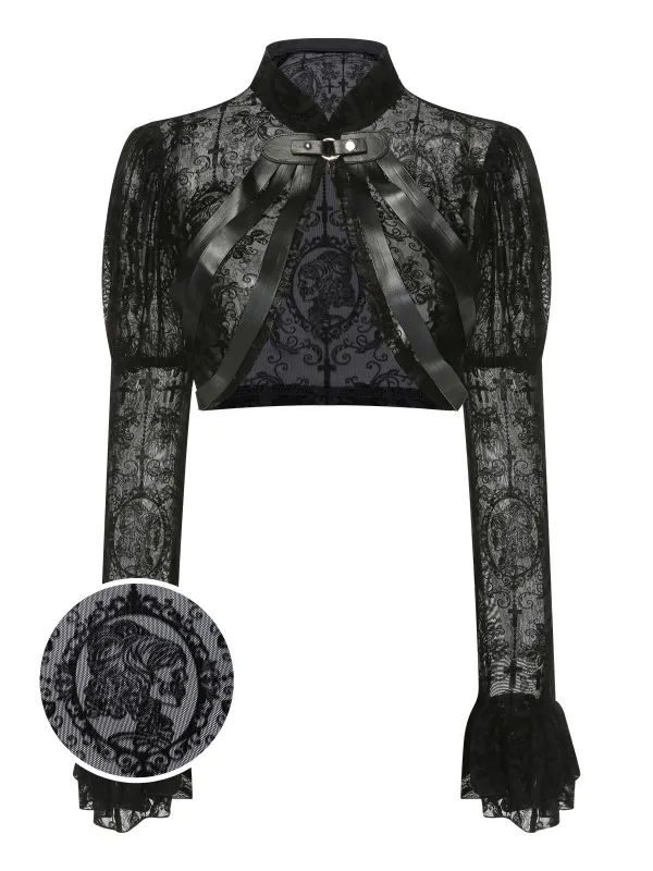Black 1960s Halloween Lace Gothic Buckle Top made by Retro Stage