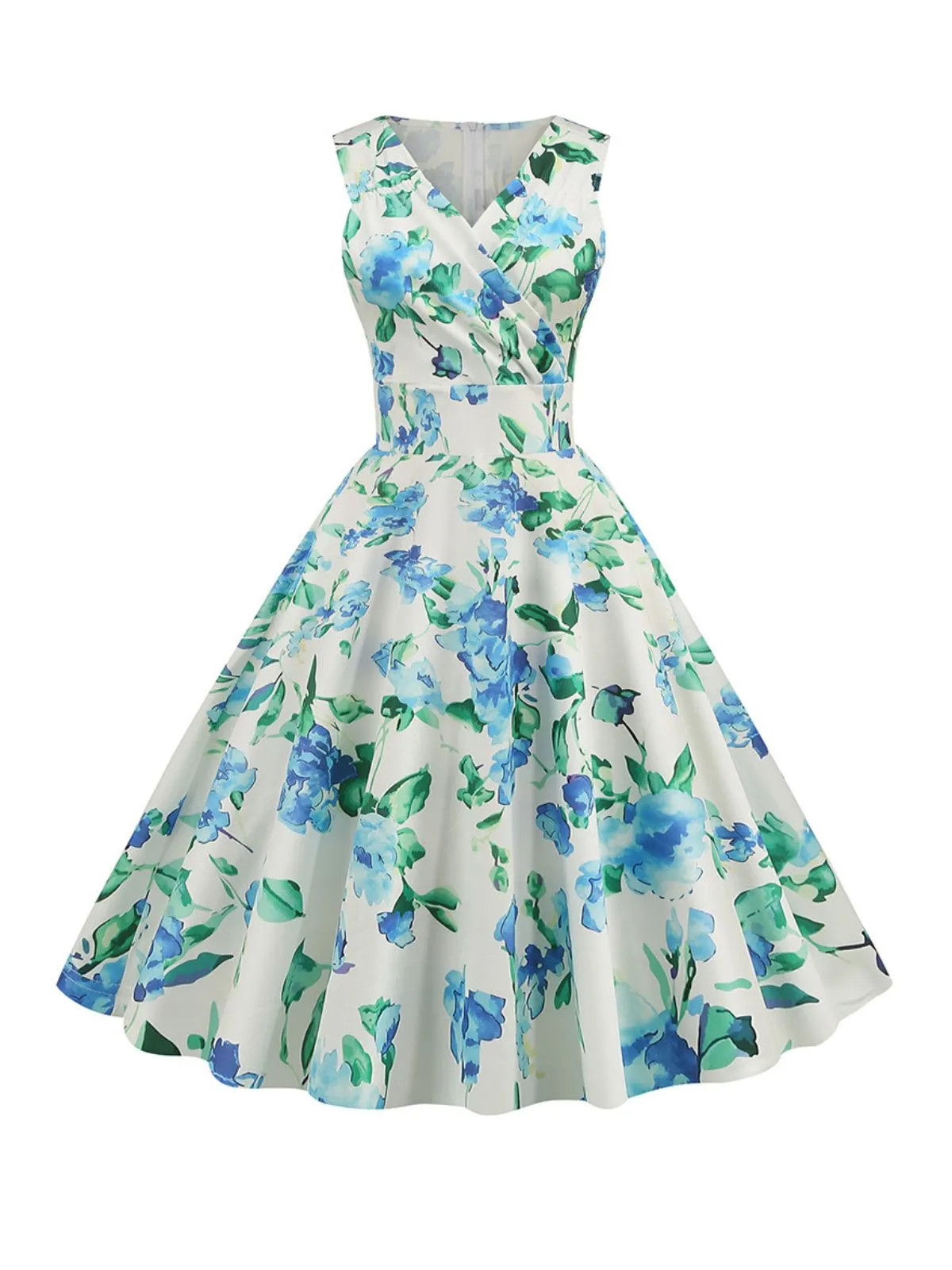 1950s V-Neck Floral Sleeveless Dress sold by Retro Stage product image thumbnail 5