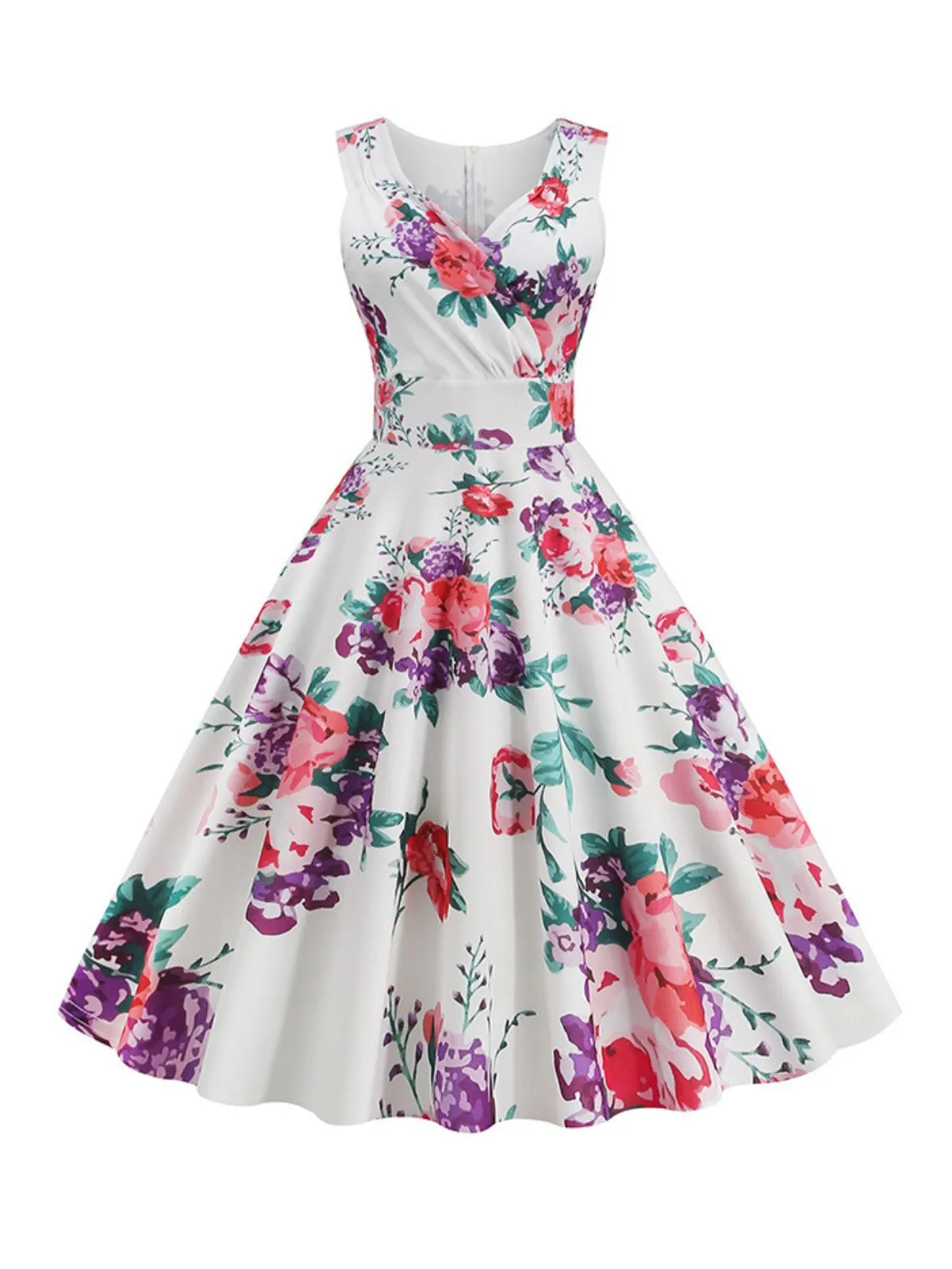 1950s V-Neck Floral Sleeveless Dress sold by Retro Stage product image thumbnail 4