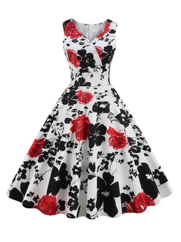 1950s V-Neck Floral Sleeveless Dress made by Retro Stage
