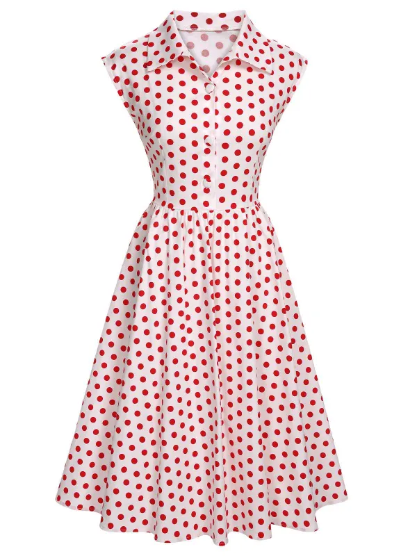 1940s Lapel Polka Dots Sleeveless Dress made by Retro Stage