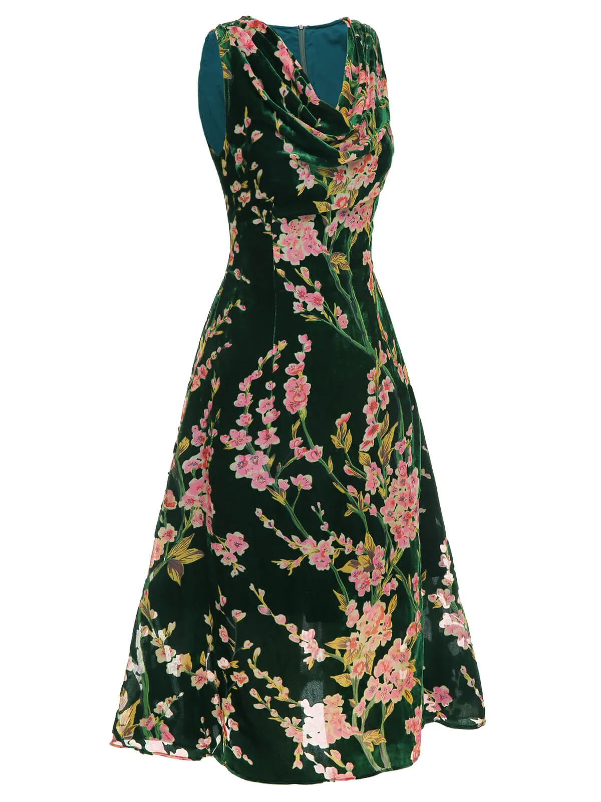 Green 1930s Floral Velvet Sleeveless Dress sold by Retro Stage product image thumbnail 3