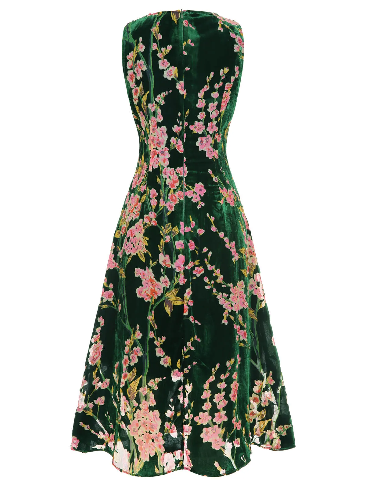 Green 1930s Floral Velvet Sleeveless Dress sold by Retro Stage product image thumbnail 4