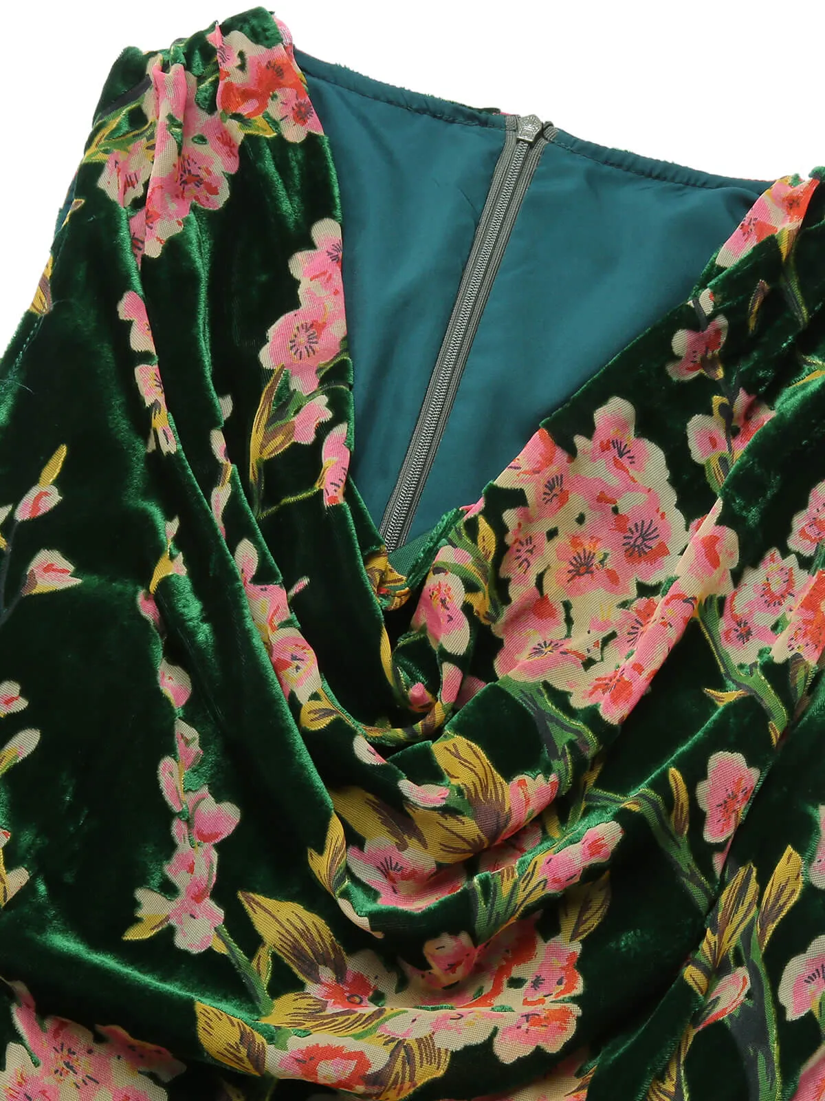 Green 1930s Floral Velvet Sleeveless Dress sold by Retro Stage product image thumbnail 5