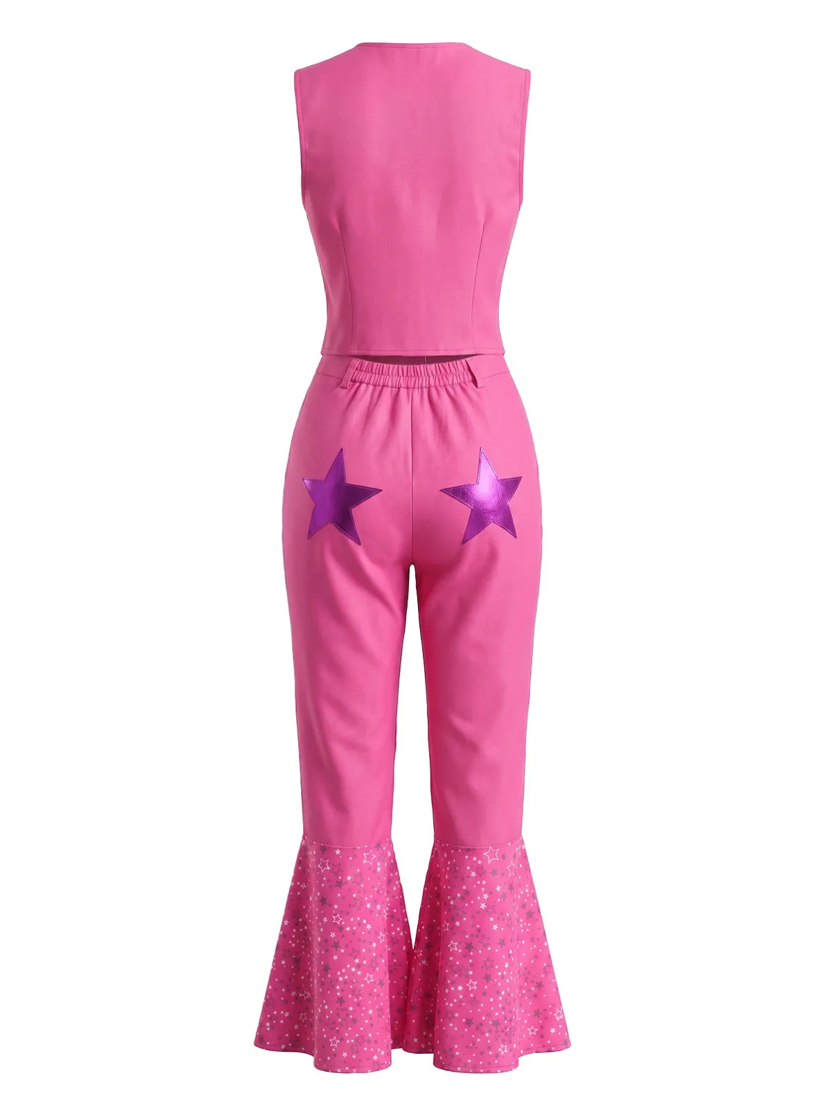 2PCS Pink 1970s Barbie V-Neck Top & Flare Pants sold by Retro Stage product image thumbnail 3