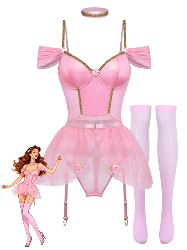 4PCS Pink 1960s Glitter Ballet Tutu Body Lingerie made by Retro Stage