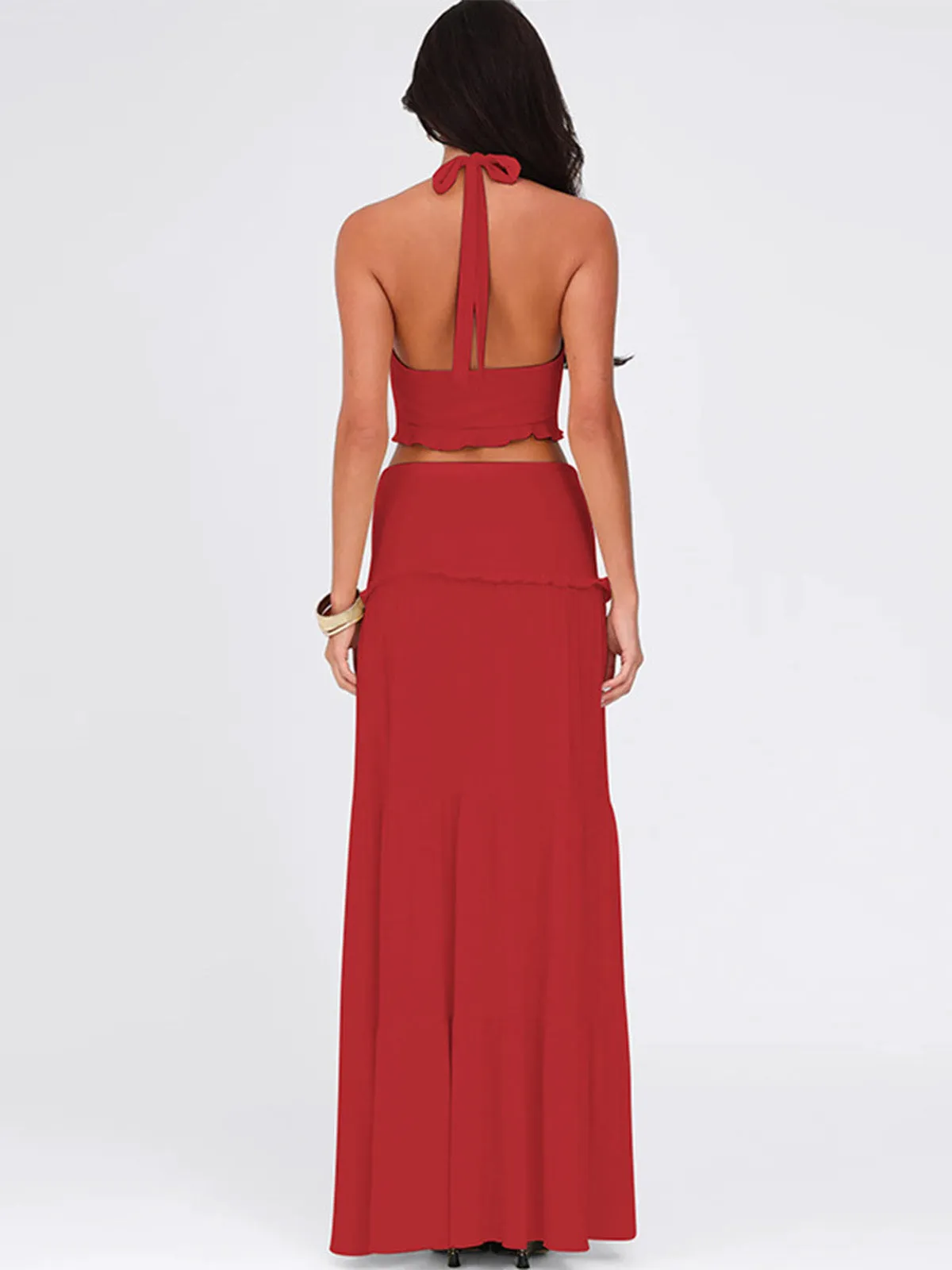 2PCS 1970s Twist-Front Halter Crop Top & Maxi Skirt sold by Retro Stage product image thumbnail 3