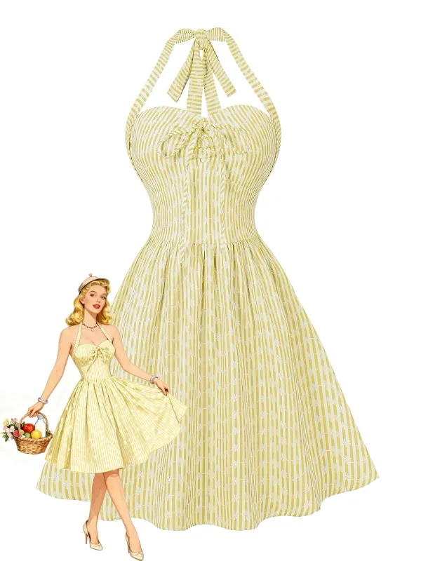 1950s Striped Halter Tie Neck Swing Mini Dress made by Retro Stage