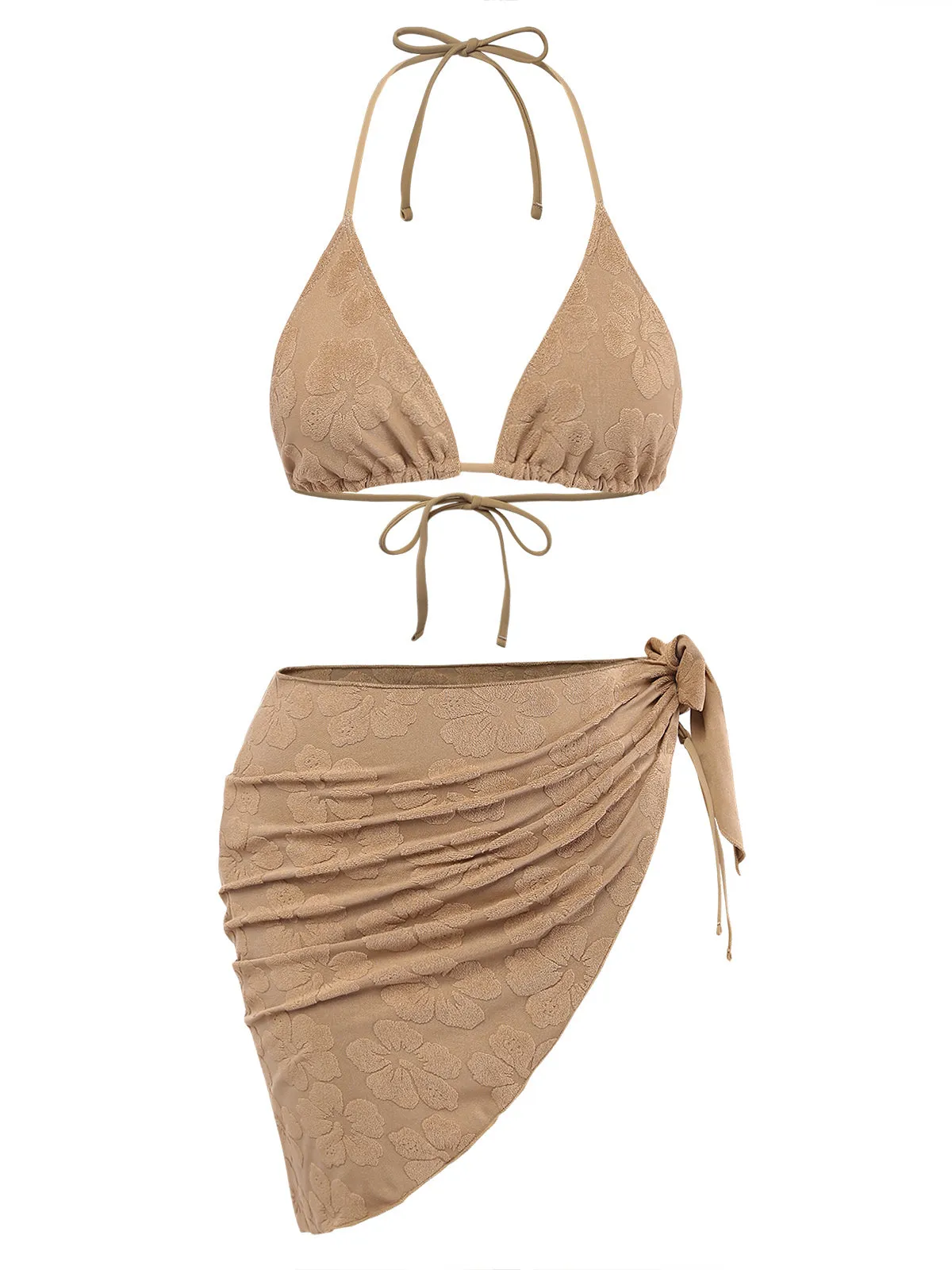 1970s Solid 3D Camellia Foil-Print Swimsuit & Cover-Up sold by Retro Stage