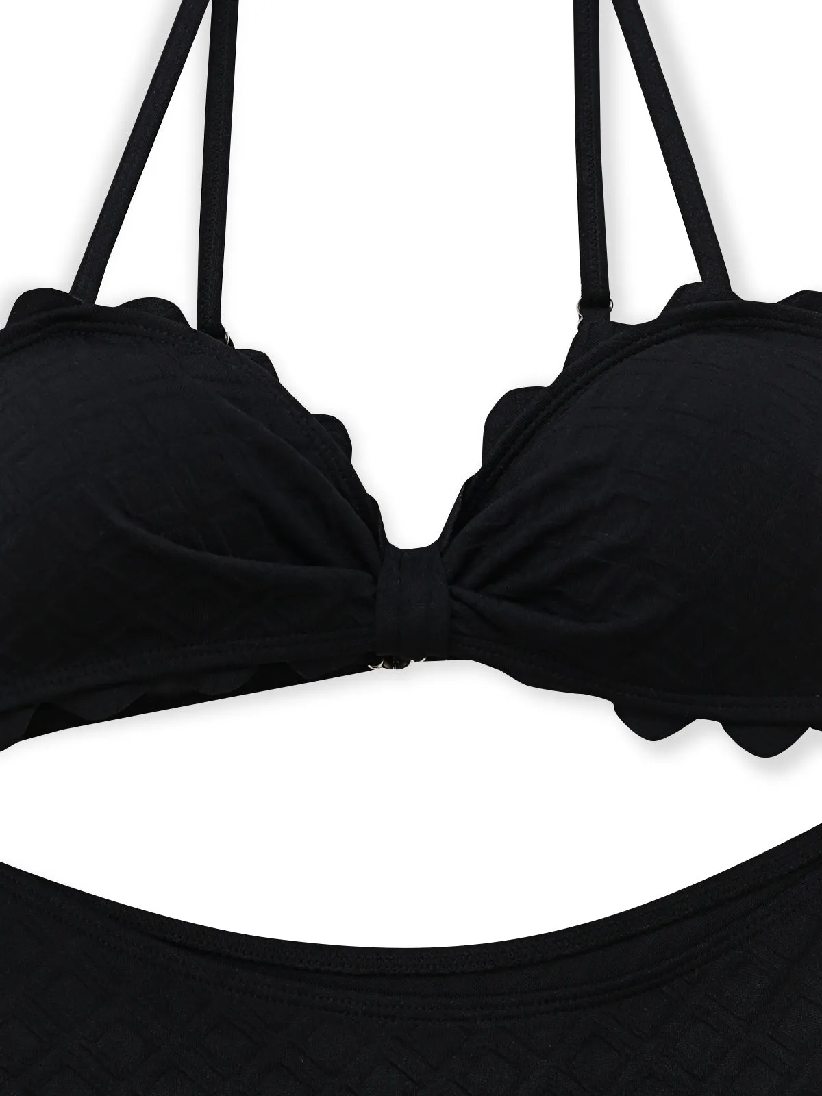 Black 1950s Textured Scalloped Trim Cutout One-Piece Swimsuit sold by Retro Stage product image thumbnail 3