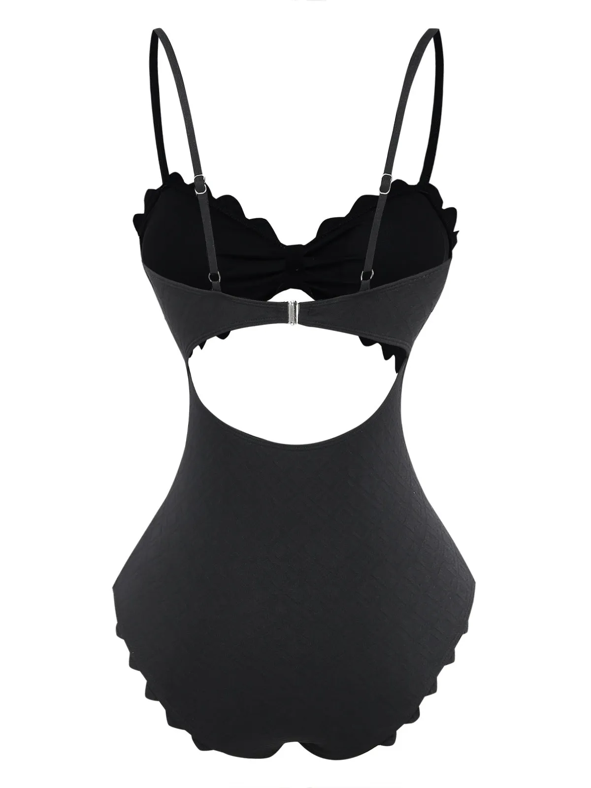 Black 1950s Textured Scalloped Trim Cutout One-Piece Swimsuit sold by Retro Stage product image thumbnail 2