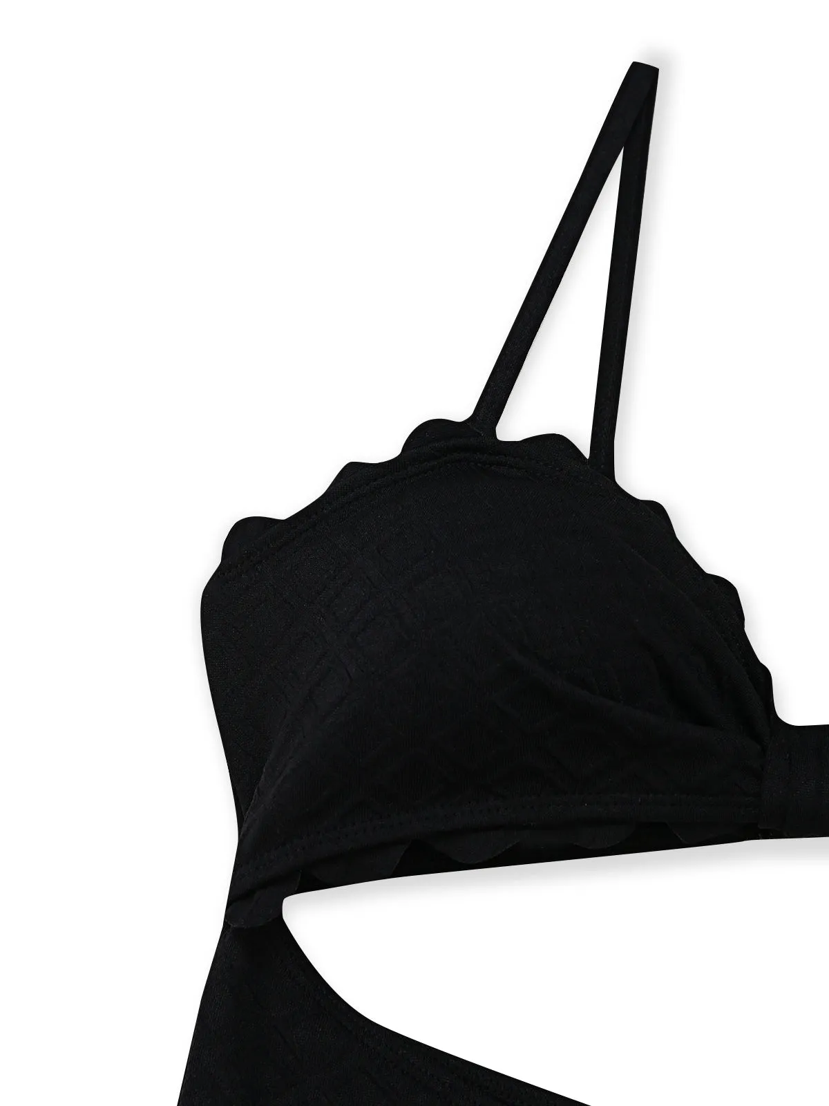 Black 1950s Textured Scalloped Trim Cutout One-Piece Swimsuit sold by Retro Stage product image thumbnail 4