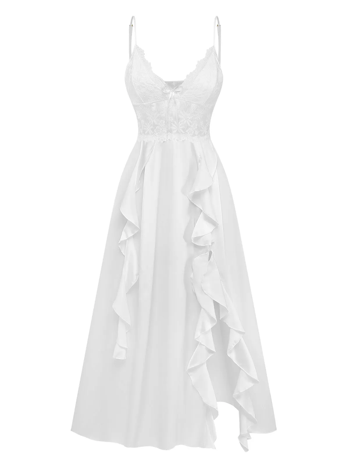 1950s Lace Spaghetti Strap Satin Ruffle Nightgown sold by Retro Stage product image thumbnail 2