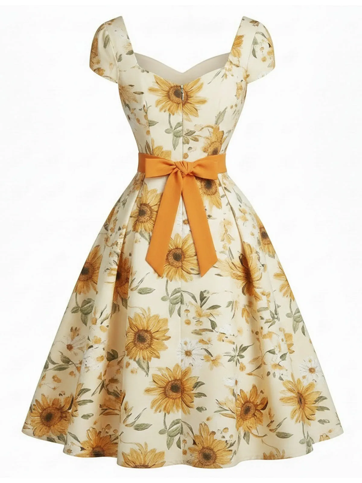 Orange 1950s Sunflower Sweetheart Neck Dress sold by Retro Stage product image thumbnail 3