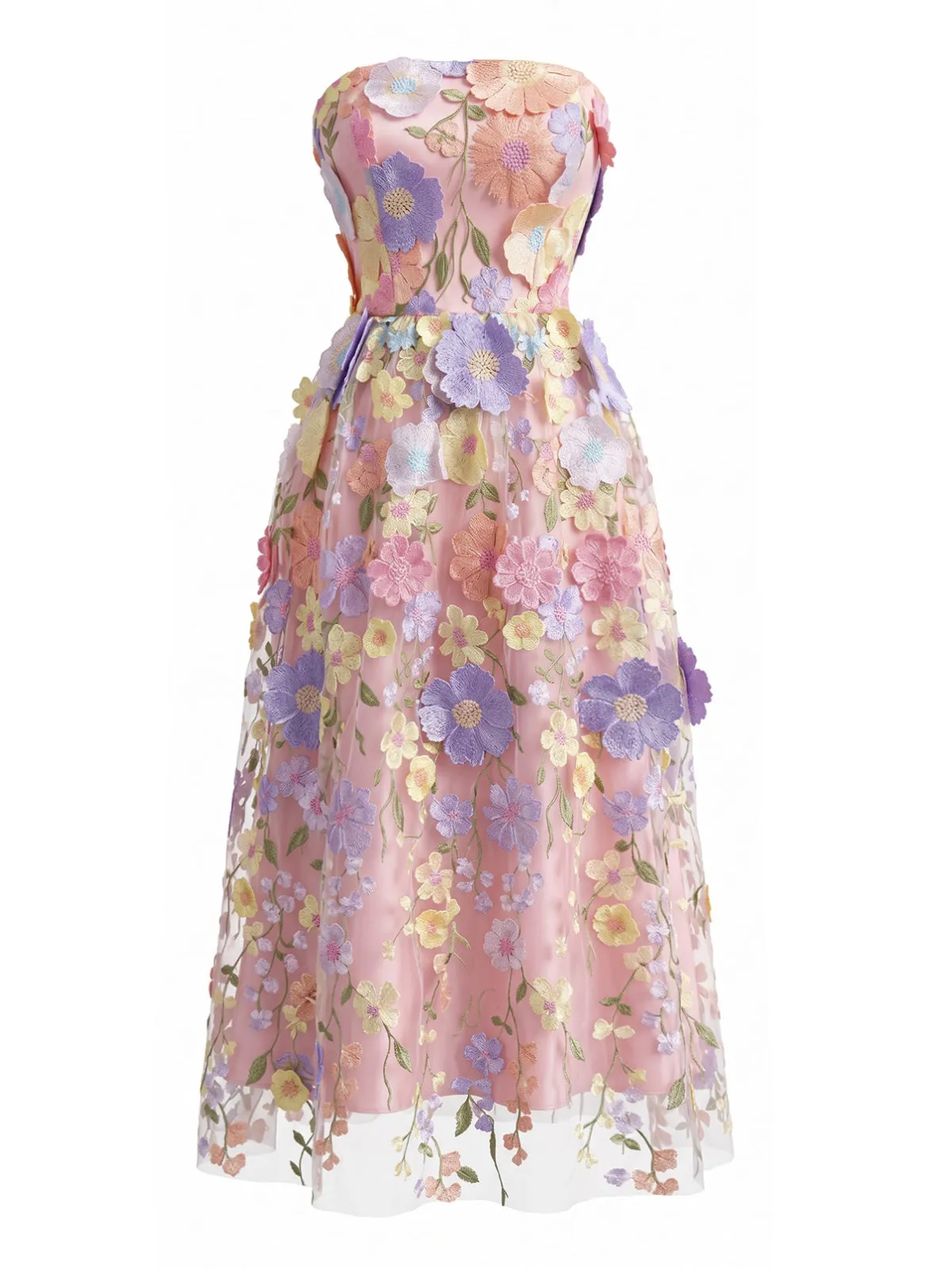 Pink 1940s Floral Bandeau Sleeveless A-line Dress sold by Retro Stage product image thumbnail 2