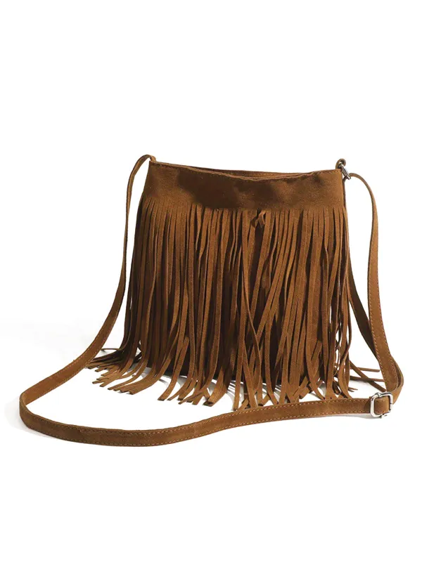 Faux Suede Fringe Crossbody Adjustable Strap Boho Vintage Bag made by Retro Stage