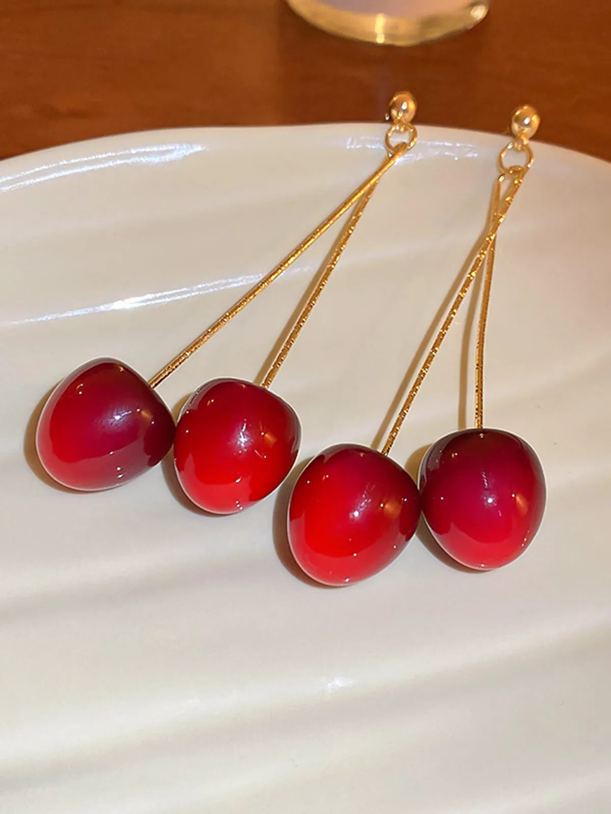 Vintage Gradient Red Cherry Long Drop Earrings sold by Retro Stage