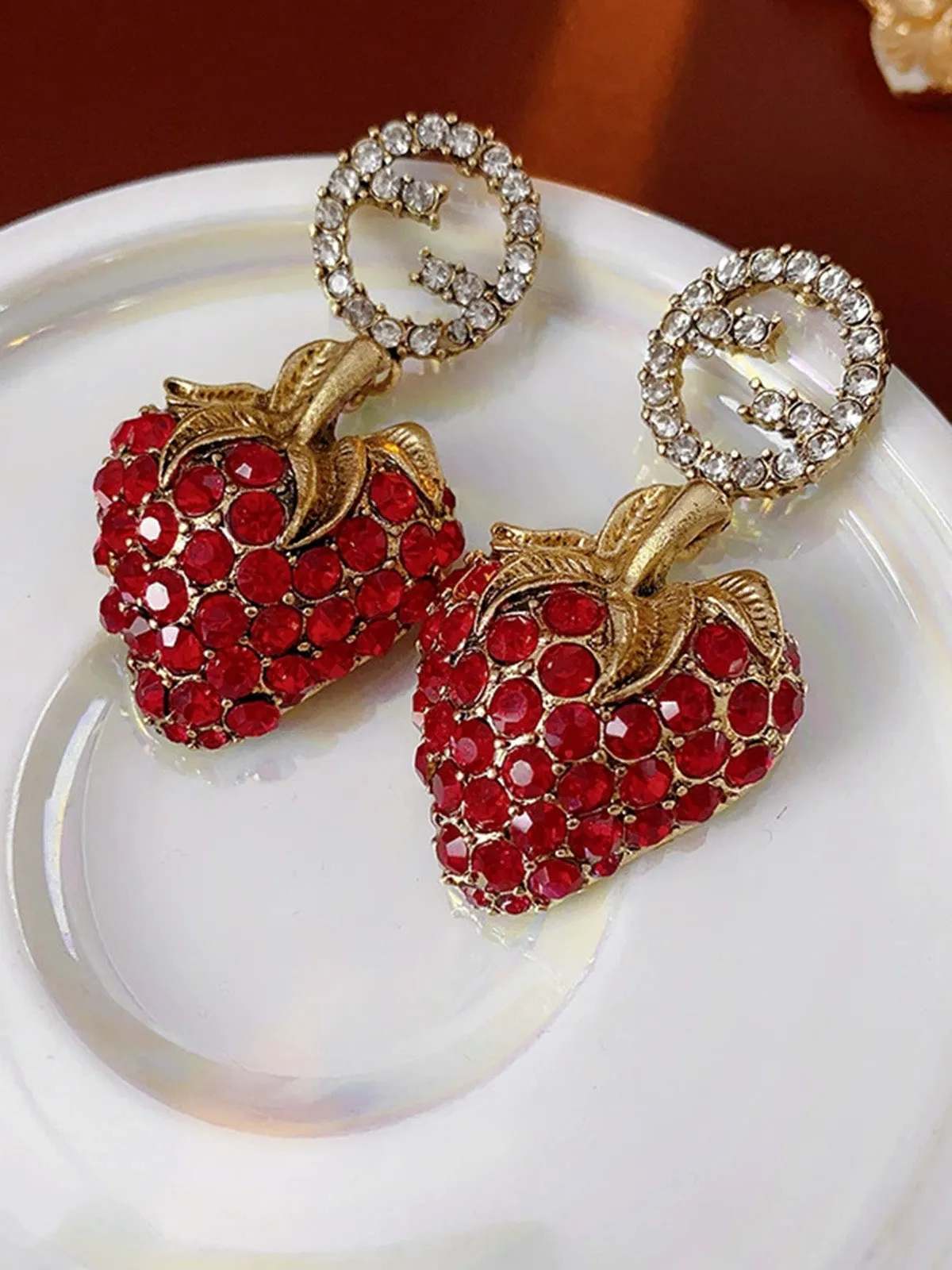 Red Strawberry Metal Rhinestones Earrings sold by Retro Stage product image thumbnail 2