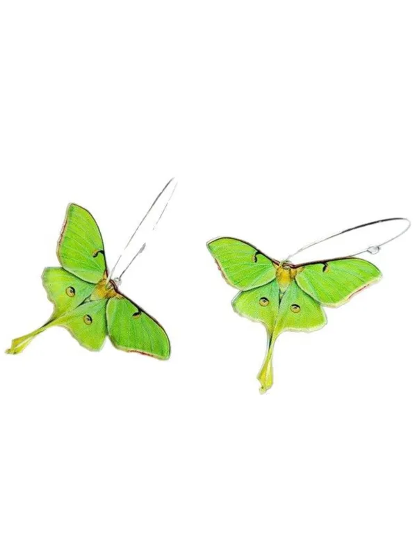Green Vintage Luna Moth Drop Earrings made by Retro Stage