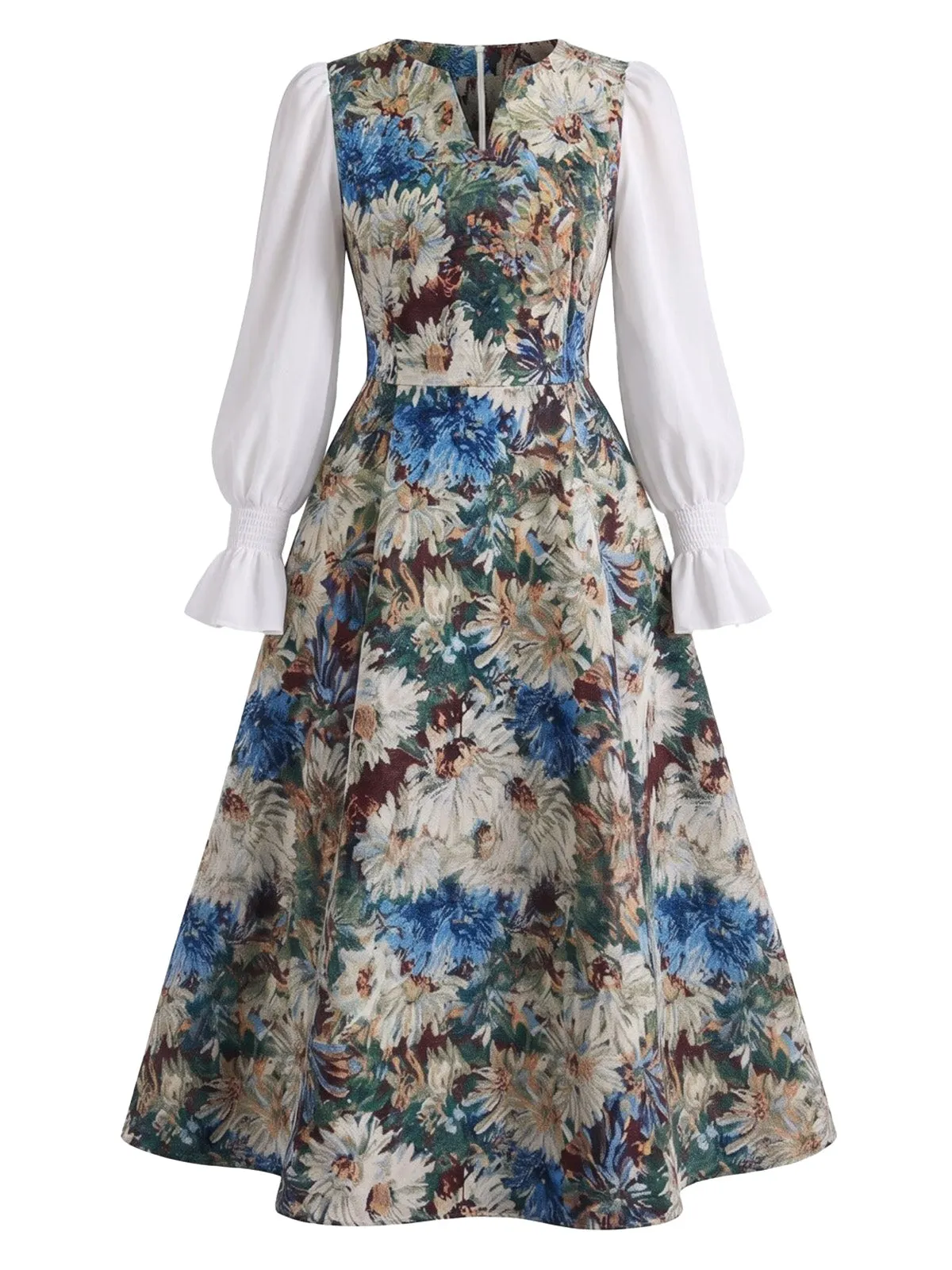 1950s Painterly Floral Print Faux Two-Piece Dress sold by Retro Stage product image thumbnail 2