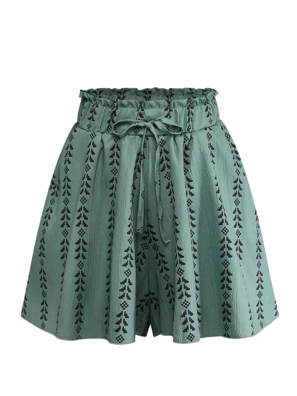 Green 1940s Solid Lace Ruffled Hem Shorts made by Retro Stage